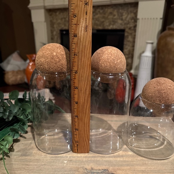 3 Glass Food Storage Jars with Ball Cork Lid, Bamboo Glass Containers - Picture 2 of 5